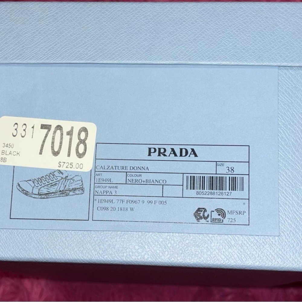 Prada Quilted Low Top Black Sneaker Women Size 8/38 EU - Picture 3 of 7
